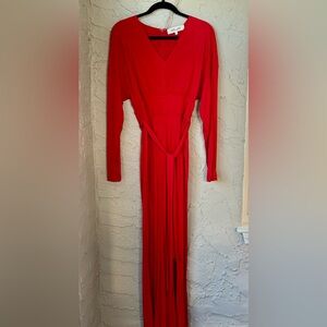 Elegant Red V Neck Jumpsuit